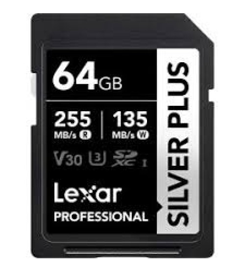 LEXAR SDcard 64GB SILVER PLUS SDXC UHS-I 64GB W 135MB/s R 255MB/s LSDSIPL064G-BNNNG LEXAR SDcard 64GB SILVER PLUS SDXC UHS-I 64GB W 135MB/s R 255MB/s LSDSIPL064G-BNNNG